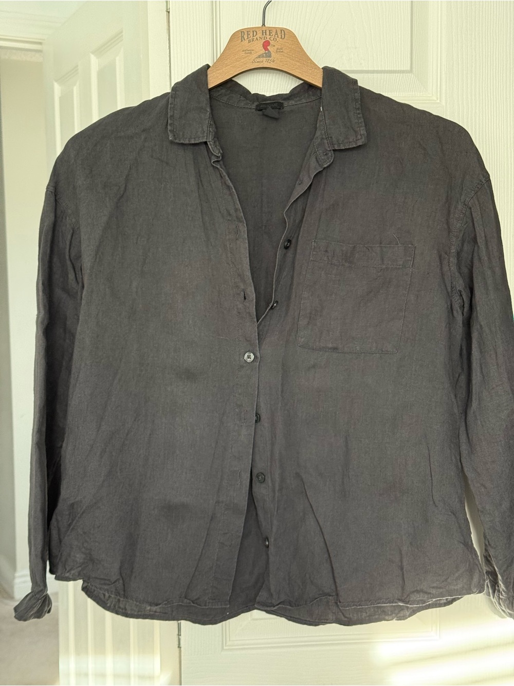 Women’s Casual Linen Button-Up Shirt - Charcoal Gray